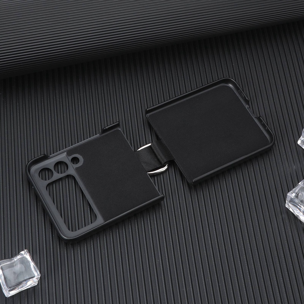 Ốp Điện Thoại Da Màu Trơn Có Vòng Đỡ Cho Samsung Galaxy Z Flip 5 4 3