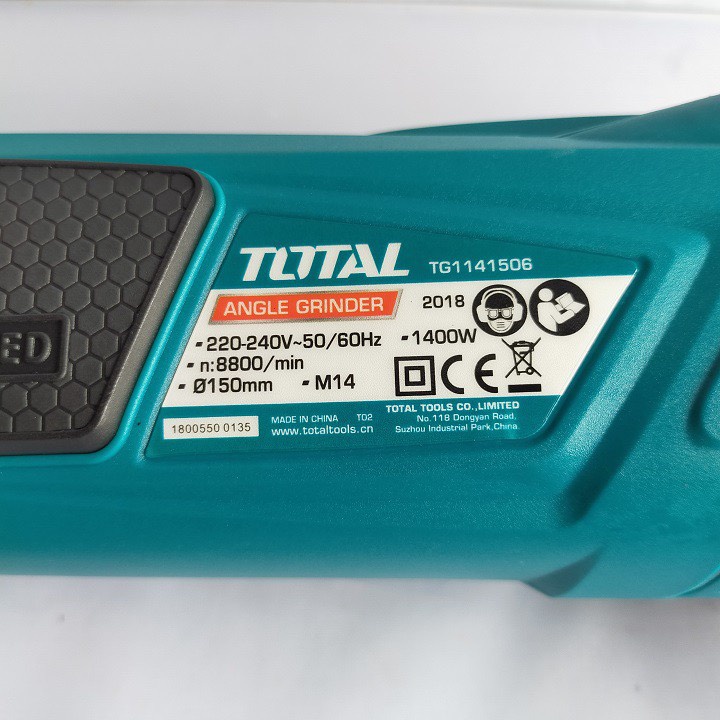 Máy mài góc 150mm 1400W TOTAL TG1141506 Công tắc bóp ( kiểu máy khoan)  trục chính M14