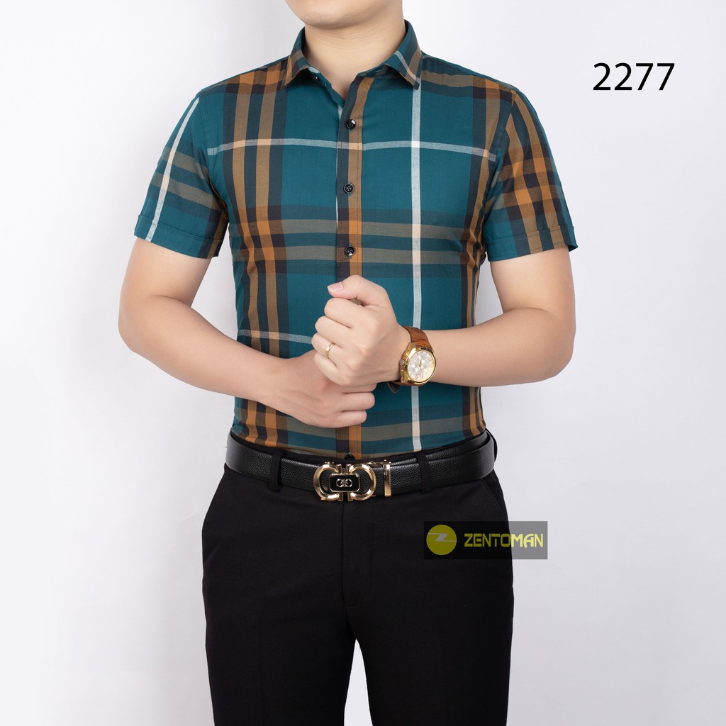 [HQFA88- mã giảm 20k] ZENTOMAN - Áo sơ mi nam ngắn tay họa tiết kẻ BBR công sở mềm mịn thoáng mát form rộng size 2XL | BigBuy360 - bigbuy360.vn
