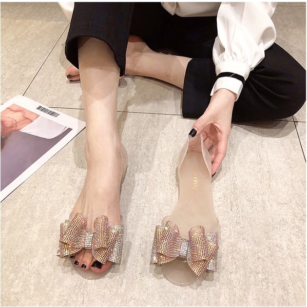 Giày nhựa dẻo thơm đính nơ đúp hở mũi soervimy hàng quảng châu