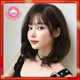 Tóc giả nguyên đầu ngắn cụp tự nhiên, tóc bob layer mái phồng CAO CẤP (Tặng Lưới Tóc)