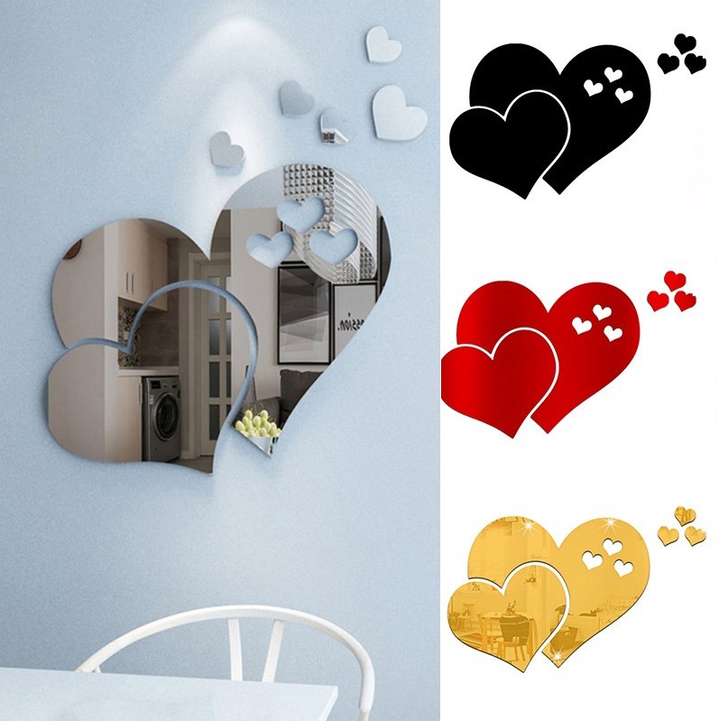 Đề can dán tường họa tiết 3D hình trái tim dùng trong trang trí phòng khách