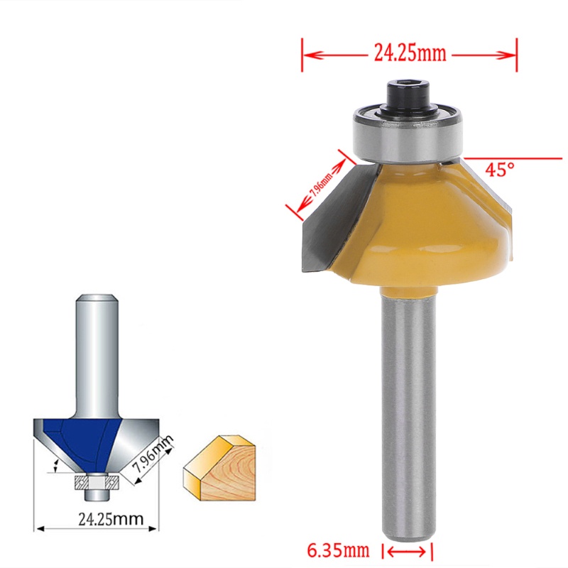 Mũi Phay Router 45 Độ Thân Tròn 1 / 4 &quot;Cắt 5 / 16&quot; Mới