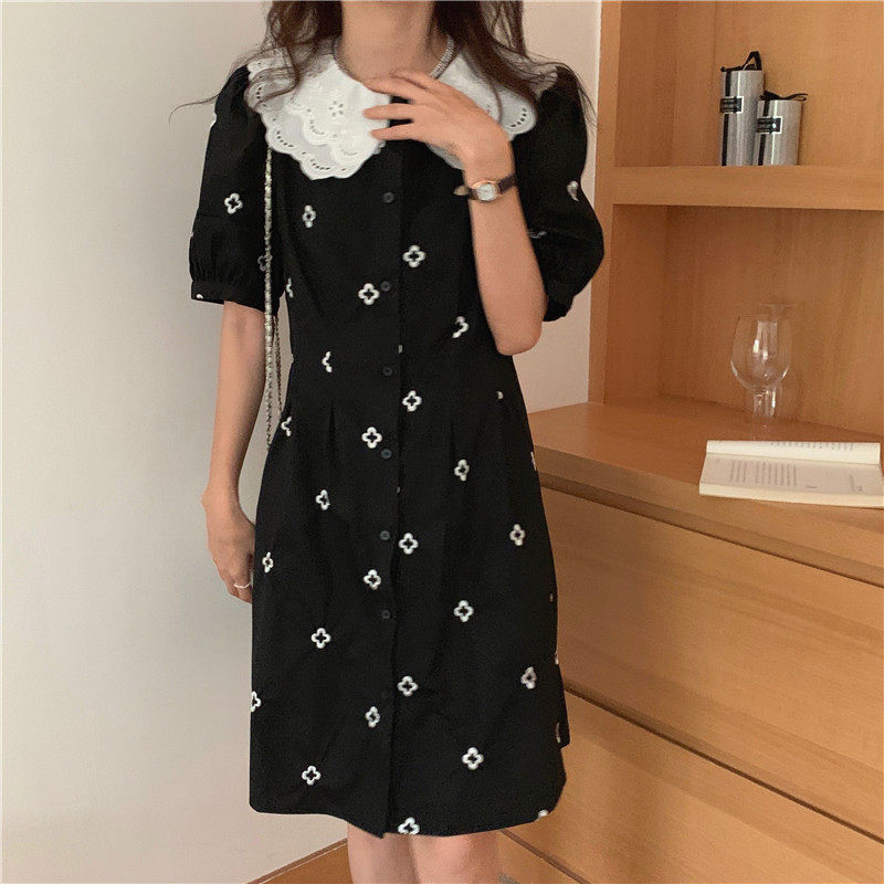 Đầm 43607 tay ngắn dáng rộng cổ búp bê dễ thương dành cho nữ