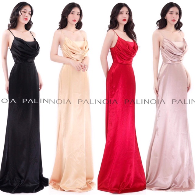 Đầm dạ hội 2 dây cổ đổ