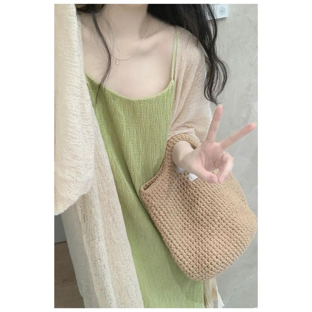 61892 Đầm Dài Hai Dây Màu Xanh Lá Cây Trái Cây