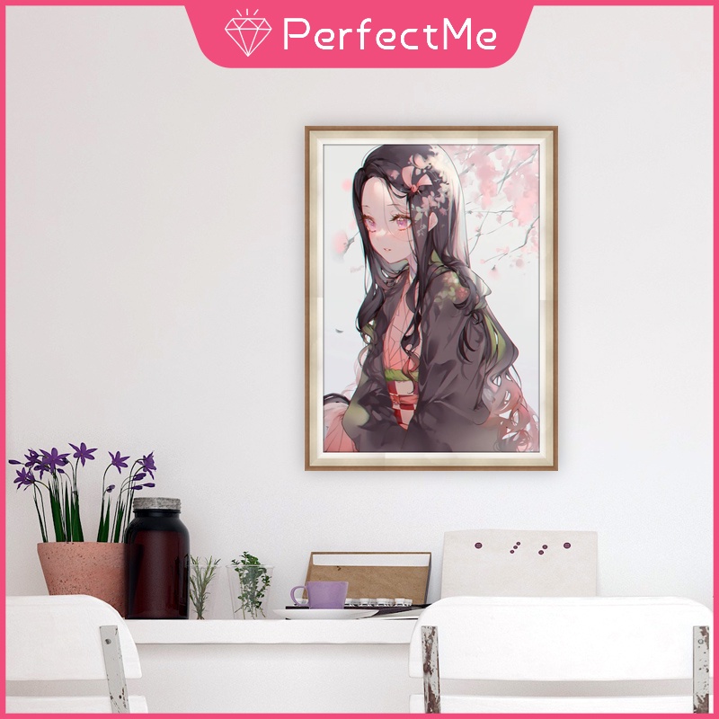 Tranh Đính Đá 5D Tự Làm Hình Anime Demon Slayer 30x40cm Trang Trí Tường Nhà