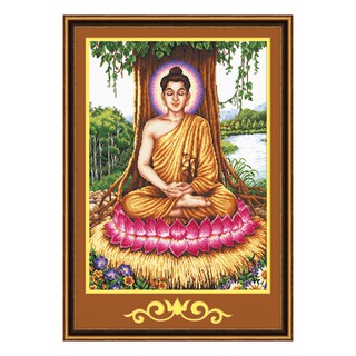 Tranh thêu chữ thập Phật ngồi gốc bồ đề 29459 size 60x80cm