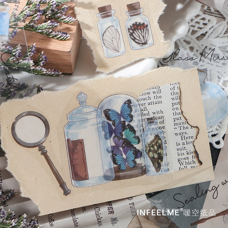 STI48 Miếng dán sticker hoa cỏ vintage trang trí DIY - set 6 miếng