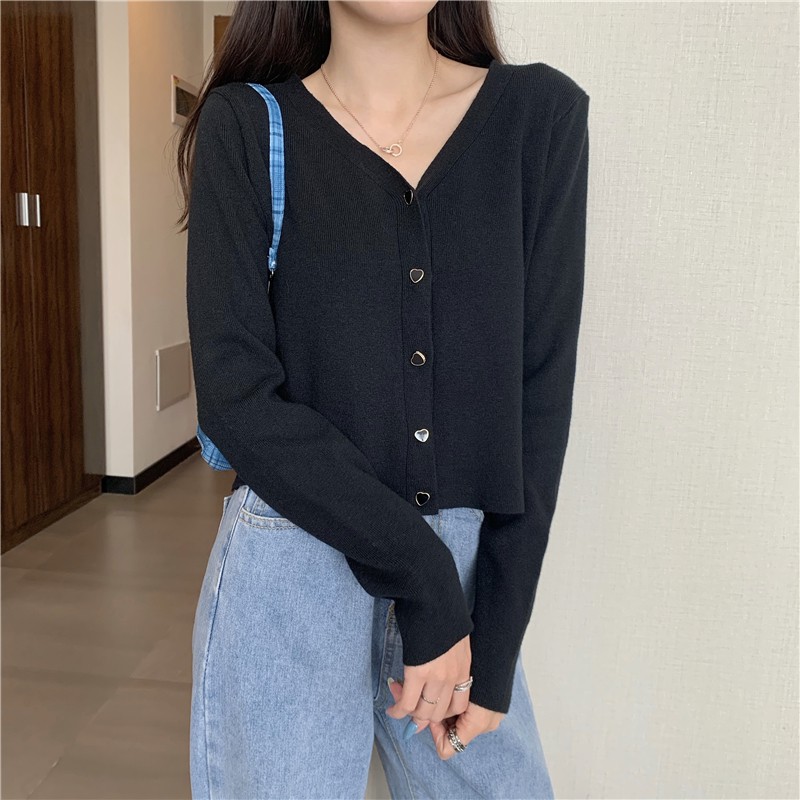 Áo khoác cardigan dệt kim tay dài cổ V thời trang mùa thu | BigBuy360 - bigbuy360.vn