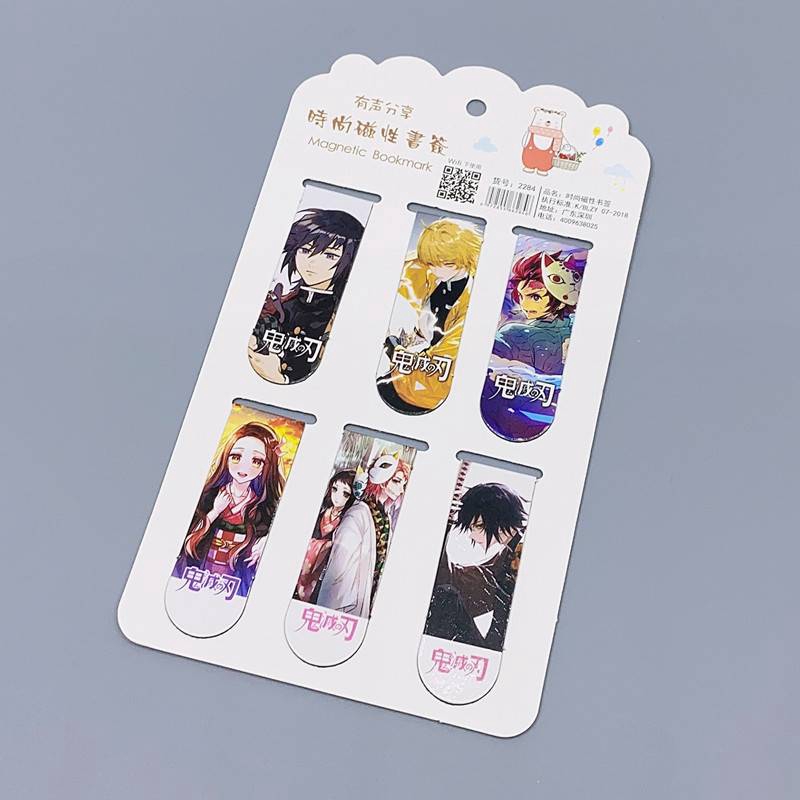 Set 6 Phụ kiện đánh dấu sách họa tiết Demon Slayer Kimetsu No Yaiba Kamado có nam châm tiện dụng