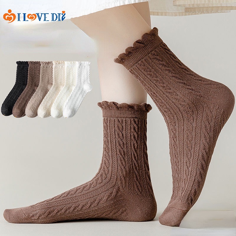 Vớ Cotton Dệt Kim Dáng Rộng Phối Ren Dễ Thương Thời Trang Xuân Thu Cho Nữ