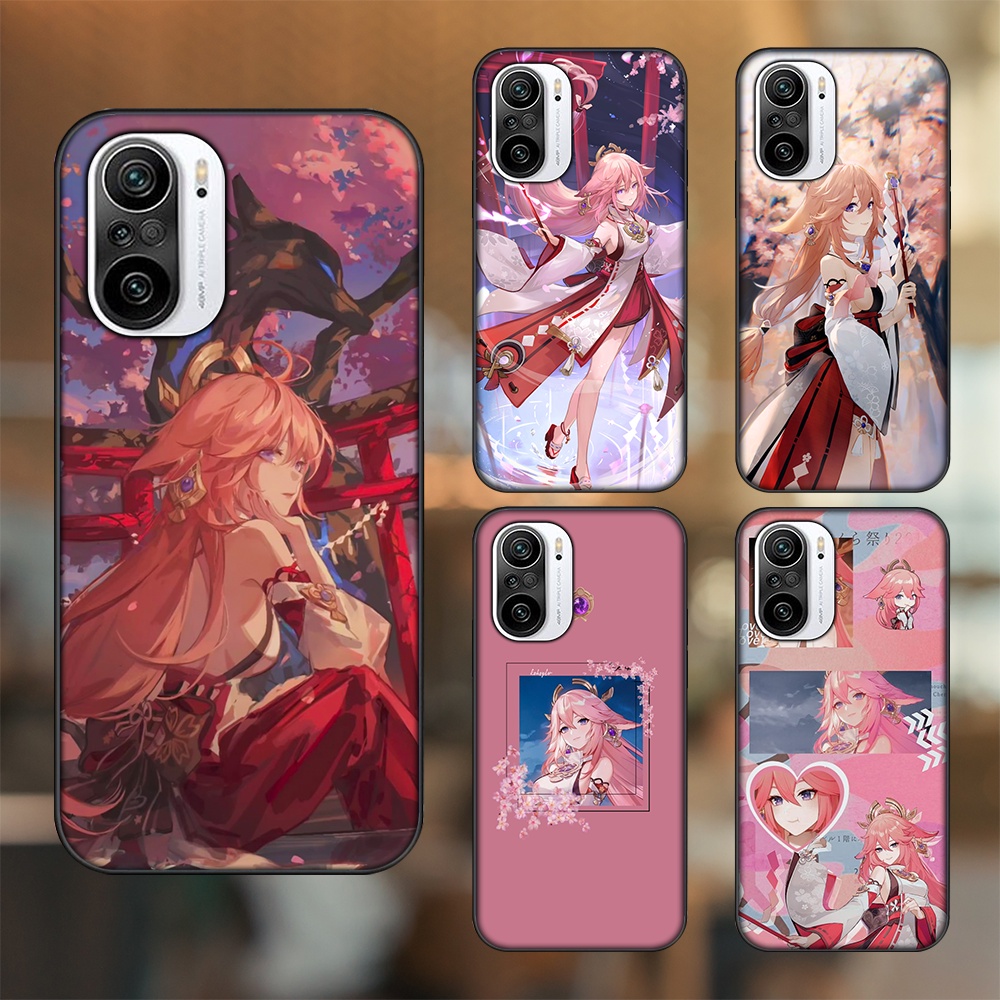 Ốp lưng Xiaomi K40 viền đen in hình Yae Miko Genshin Impact