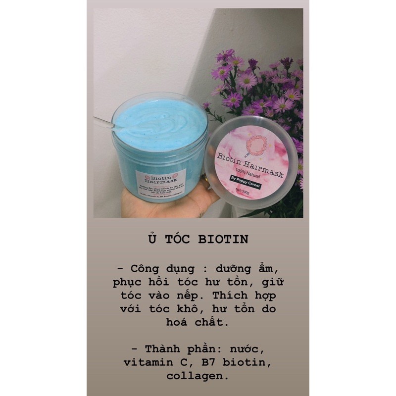 Ủ Tóc Biotin ‍♀️ Dầu Xả Thảo Dược Thiên Nhiên Dưỡng Ẩm Phục Hồi Tóc Hư Tổn 500gr- Poppy Corner