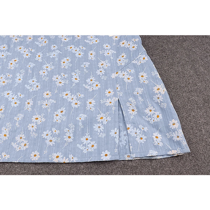 DUNEA Đầm Hoa Cúc Hở Lưng Cổ Chữ V Xẻ Tà Quyến Rũ Thời Trang Cho Nữ