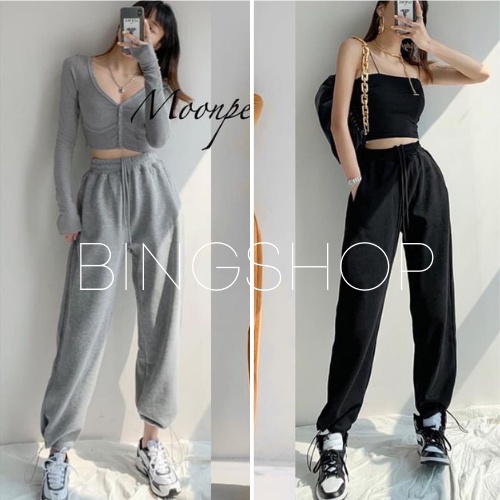 Quần Jogger nam nữ Unisex cạp chun bo gấu form rộng Bingshop