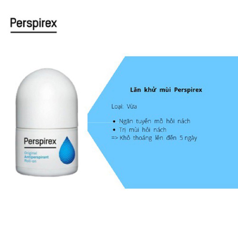 Lăn khử mùi Perspirex Antiperspirant Roll-On hỗ trợ đặc trị mùi hiệu quả 20ml