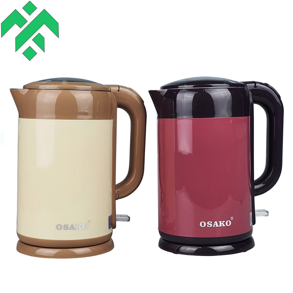 Bình đun siêu tốc 2 lớp Osako OSA-200 lòng ấm nguyên khối inox 304, lớp vỏ nhựa không phai màu