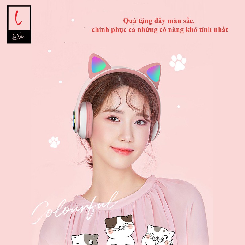 Headphone Chụp Tai Bluetooth 5.0 Có Mic, Tai Nghe Mèo Cute Âm Thanh Sống Động, Led Siêu Nhạy Dung Lượng Pin Lớn Legend