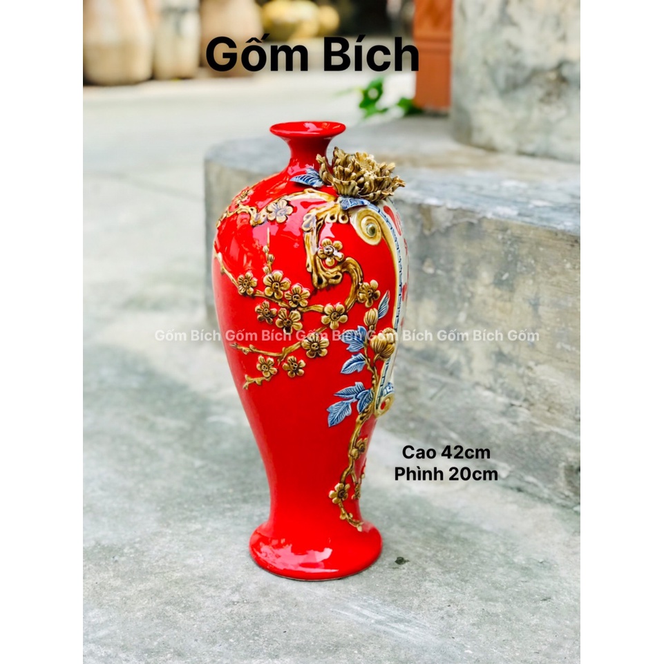 Mai Bình Tích Lộc Cuốn Thư Viết Chữ Vạn Sự Như Ý Đắp Nổi Cao 42cm Gốm Sứ Bát Tràng - Gốm Bích