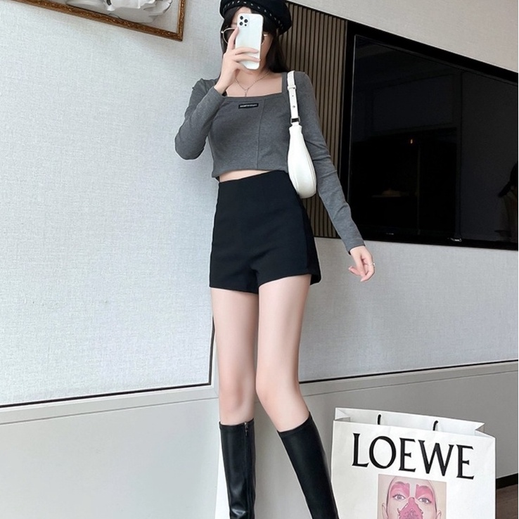 Quần short dance lưng cao co dãn dáng thể thao bó đùi khóa sau chất vải Umì - Quần đùi nữ cạp cao mặc ở nhà đi tập gym