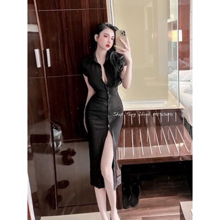 Đầm Body Hở Lưng Nút Cài Xẻ Giữa