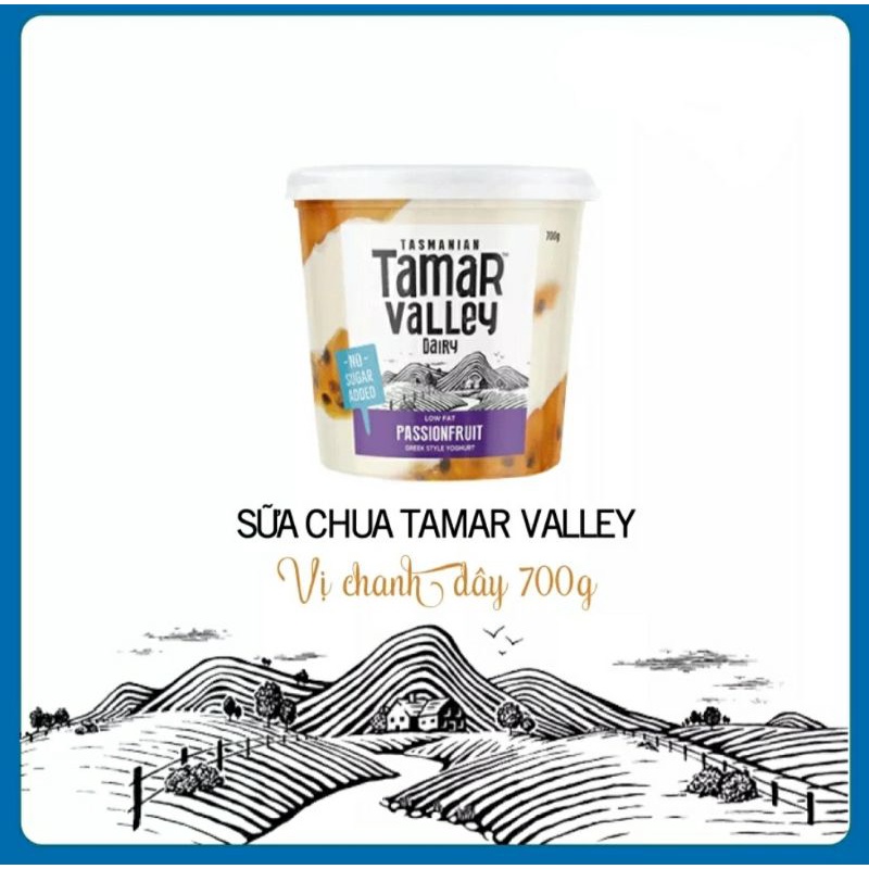 Sữa chua Hy Lạp chanh dây; vani; không đường; dâu, việt quất Tamar Valley 700g