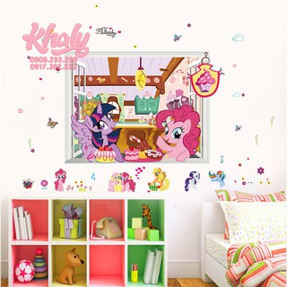 Hình dán decan sticker 2 chú ngựa Pony bánh kem khung cửa sổ siêu xinh dán tường , tủ , cửa cho bé gái - 9MLP028E