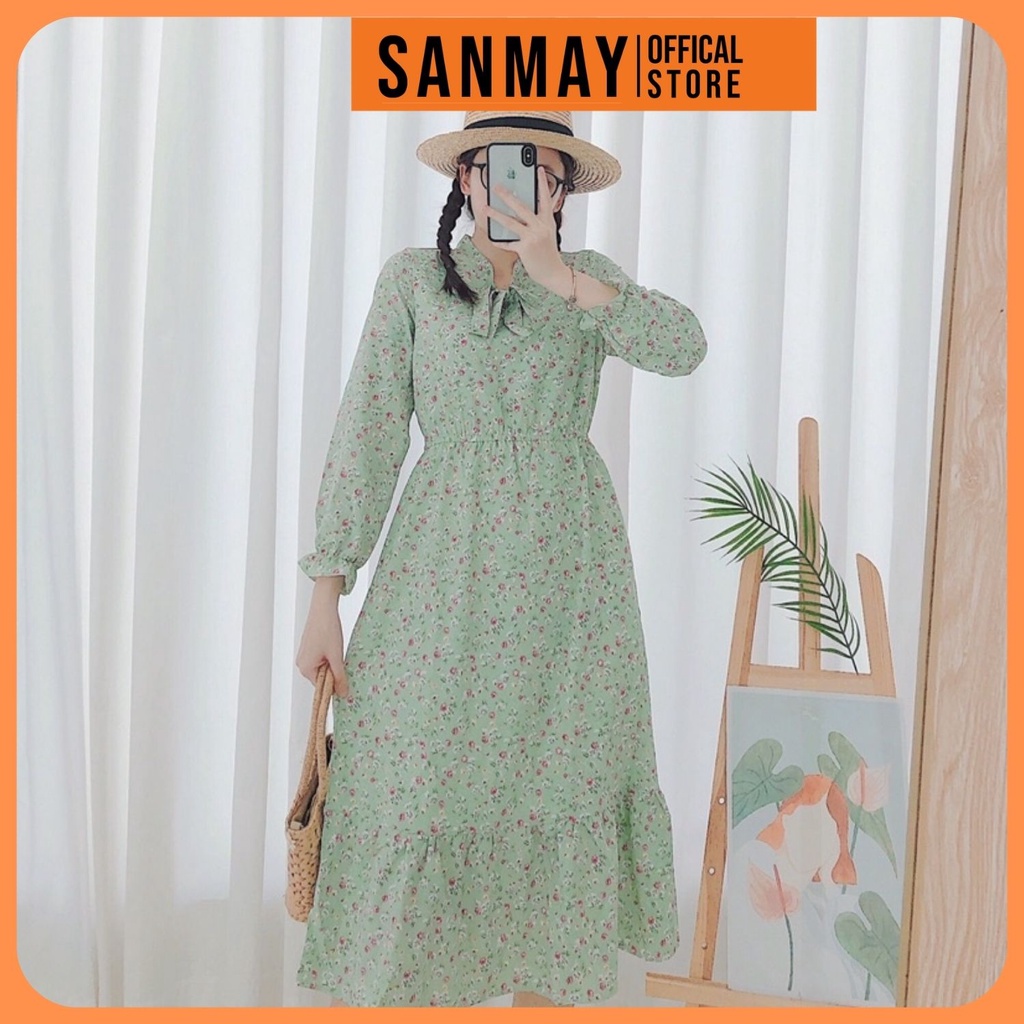 Đầm hoa nhí vintage thiết kế SANJOLI Váy voan hoa babydoll tay dài, phù hợp đi dự tiệc, đi làm công sở VD007 | BigBuy360 - bigbuy360.vn