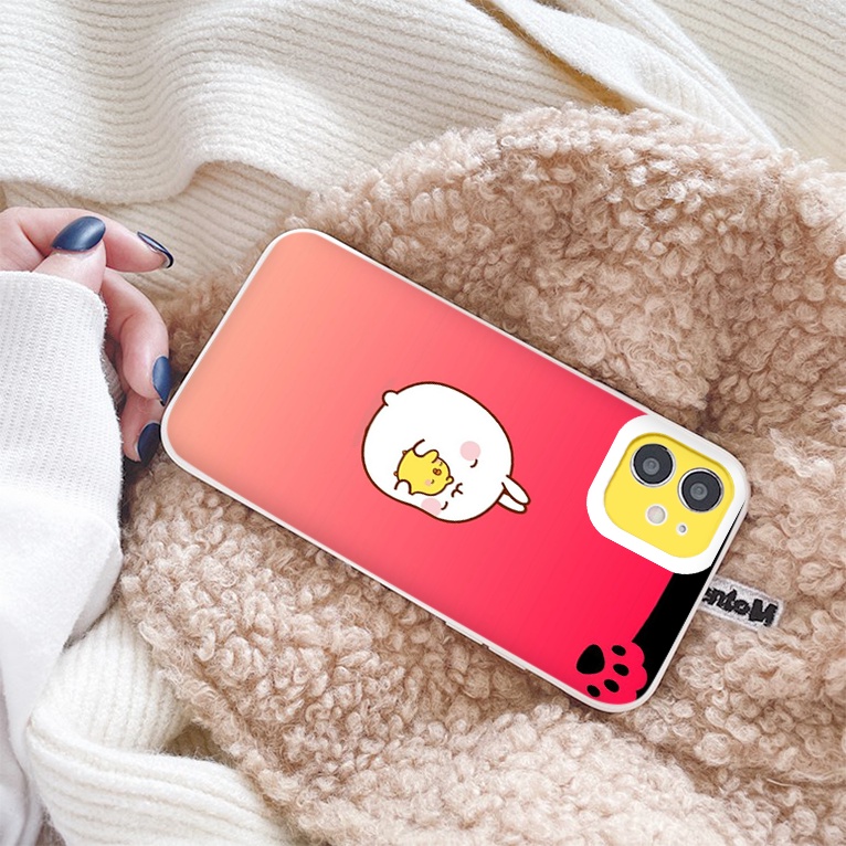 Ốp Iphone vuông cạnh họa tiết thỏ trắng nền đỏ so cool cho iphone 13 13pro 13Promax 12 6 6S 7 8 7Plus 8Plus IX XR XSMAX