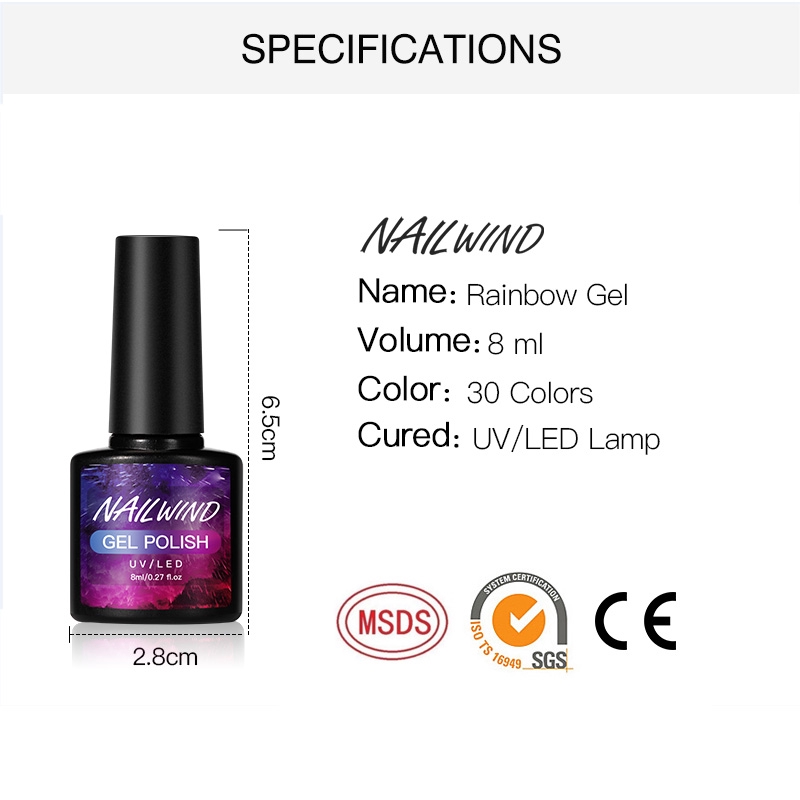 Gel sơn móng tay NAILWIND màu cầu vồng LED UV 8ml