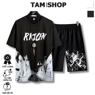 Bộ Thể Thao RKICFN - Nguyên Sét Đồ Mặc Nhà Nam Nữ - Quần Áo Đùi Cọc tay Chất Thun Mát Hai Màu Đen TRắng Loang Cây Cầu