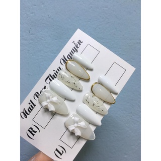 Nailbox móng úp thiết kế nơ trắng vân đá