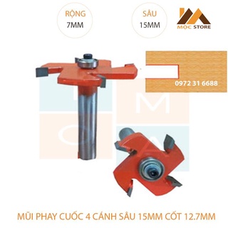 Mũi soi gỗ - mũi cuốc gỗ 4 cánh rộng 7mm sâu 15 mm - mũi phay rãnh đầu bi