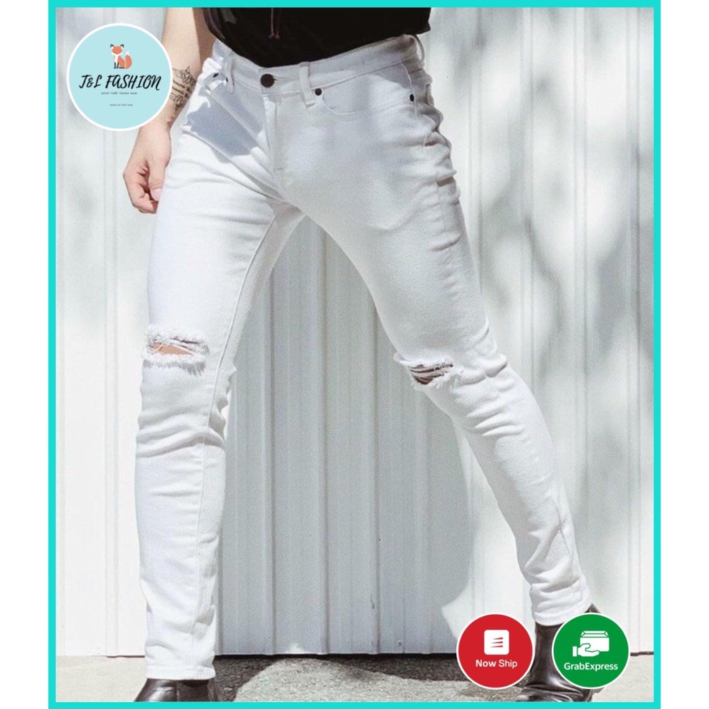Quần Jean Nam Màu Trắng Rách Gối  Phong Cách Thời Trang Hàn Quốc Cao Cấp T&L store ms1966 | BigBuy360 - bigbuy360.vn