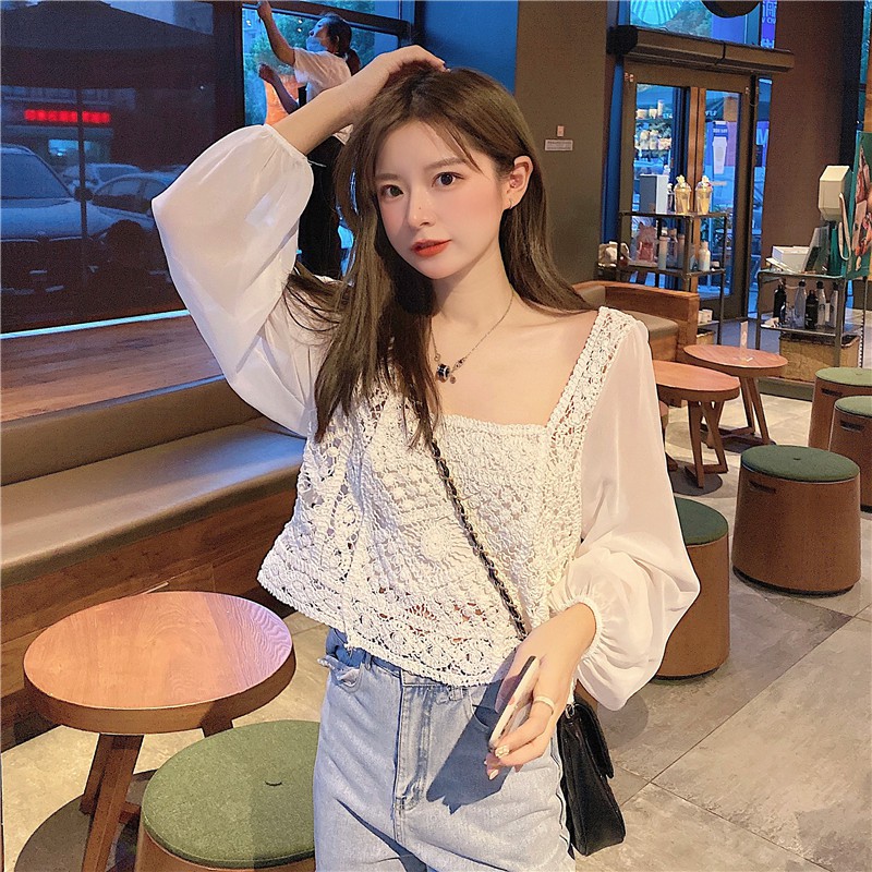 Áo SUXI tay dài phối ren thời trang quyến rũ cho nữ