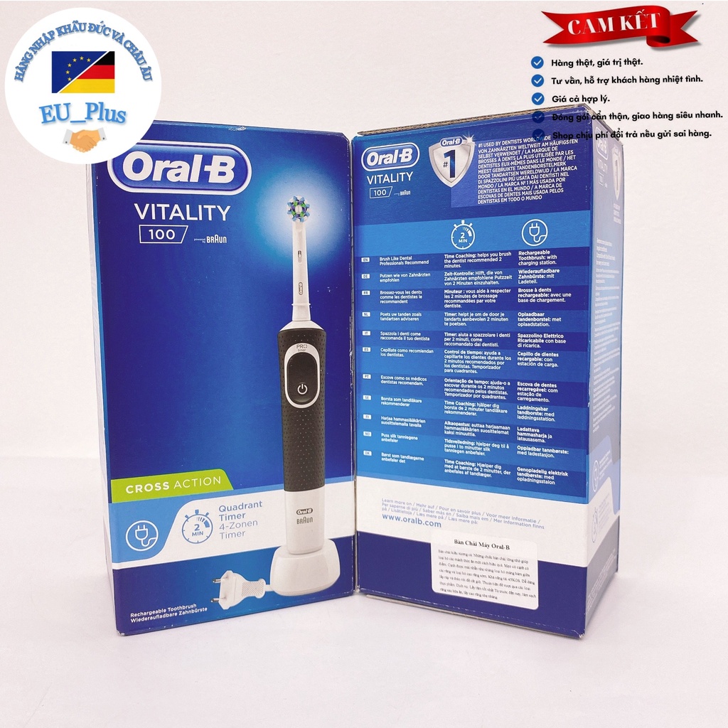 Bàn chải điện đánh răng tự động Oral B Vitality Cross Action làm sạch răng - đủ màu xanh, trắng, hồng, đen