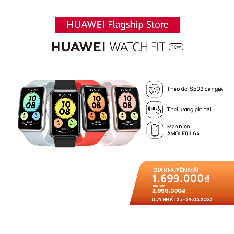 Đồng Hồ Thông Minh HUAWEI WATCH FIT Mới | Theo Dõi Spo2 Cả Ngày | Thời Lượng Pin Dài