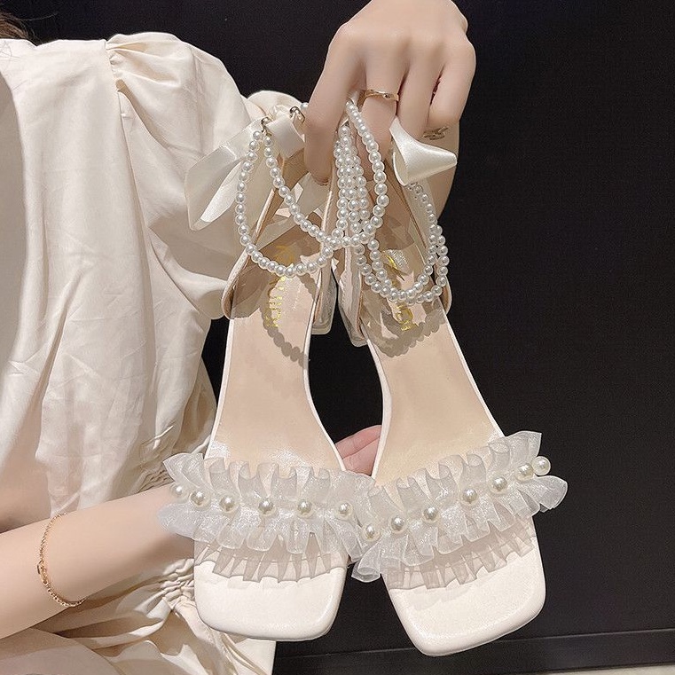 GIÀY SANDAL CAO GÓT NỮ ĐẾ VUÔNG 3- 5-7 PHÂN QUAI ĐÍNH NGỌC THẮT NƠ PHONG CÁCH TIỂU THƯ HOT 2022  VINA STORE mã S19