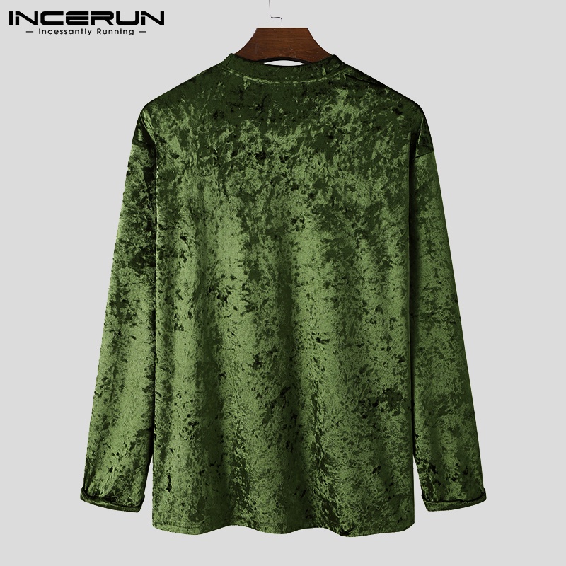 Áo thun nam INCERUN ấm áp cổ tròn màu trơn tay dài thời trang thường ngày