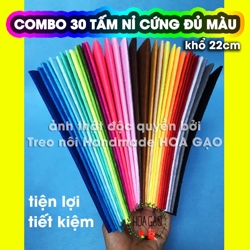 nỉ cứng, vải dạ cứng combo 30 tấm 30 màu khổ 22*22 cm làm treo nôi, handmade