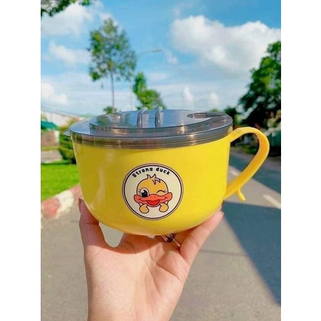 Ca úp mỳ vịt vàng có nắp size 15cm, chất liệu inox 304, có tay cầm , chống vỡ, chịu nhiệt tới 120 độ C ,kiêm giá đỡ ĐT