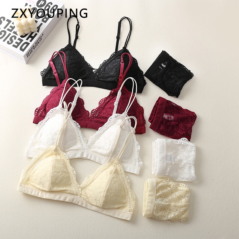 AOFEIQIKE Set áo lót ren hoa + quần lót nữ 7 màu sắc tùy chọn