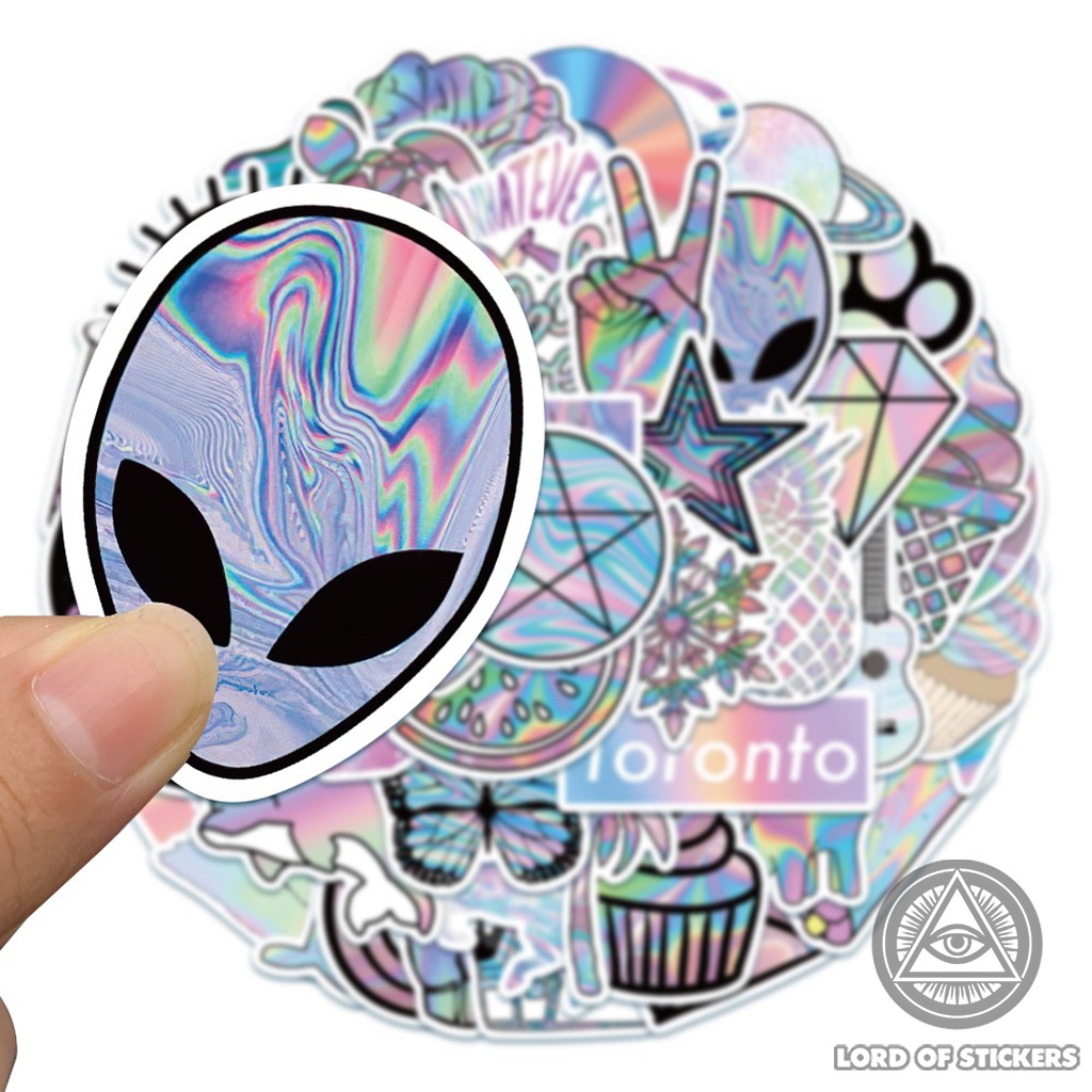 Set 50 Nhãn Dán Holographic Sticker Cute Phong Cách Hoạt Hình Nhiều Màu Sắc Chống Thấm Nước Dán Mũ Bảo Hiểm, Laptop