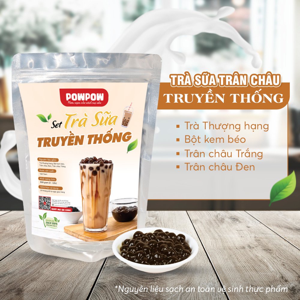 Set nguyên liệu pha trà sữa trân châu vị truyền thống tự nấu POWPOW nấu được 15 - 20 ly