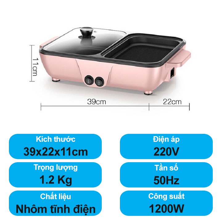 Nồi Lẩu Nướng Đa Năng BBQ 2 in 1, Vừa Lẩu Vừa Nướng, Mặt Đá Chống Dính Cao Cấp, BH 12 Tháng