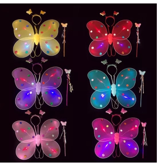 [Hàng đẹp, có đèn] Đồ chơi cánh bướm kép CÓ ĐÈN kèm bờm gậy phép KHÔNG VÁY giá rẻ cho bé chơi Trung thu