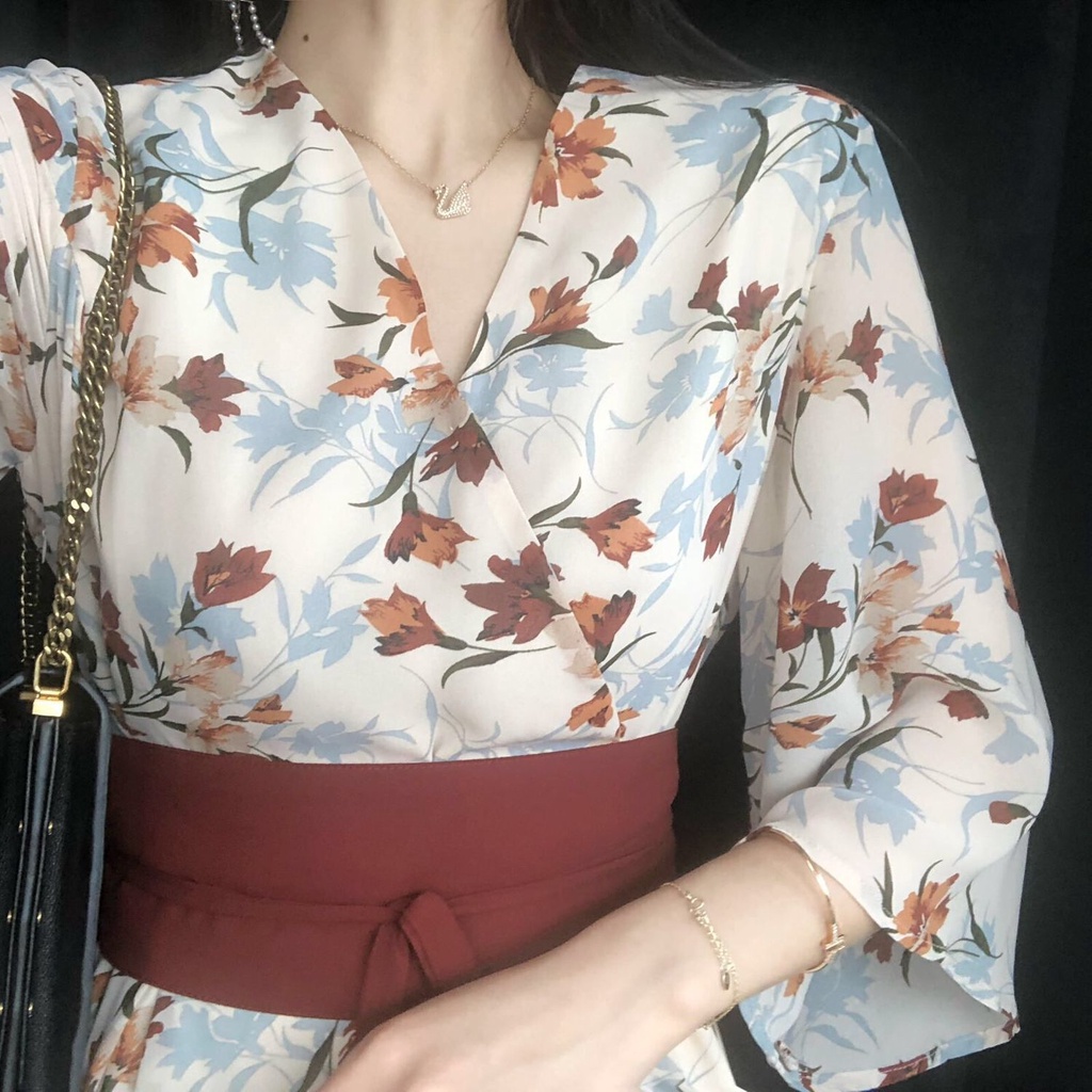 Đầm Nữ Dáng Chữ A Họa Tiết Hoa Phong Cách Vintage Thời Trang Quyến Rũ