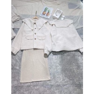 [ hàng quảng châu] set áo khoác lông + chân váy shop TIỂU QUỲNH QUỲNH