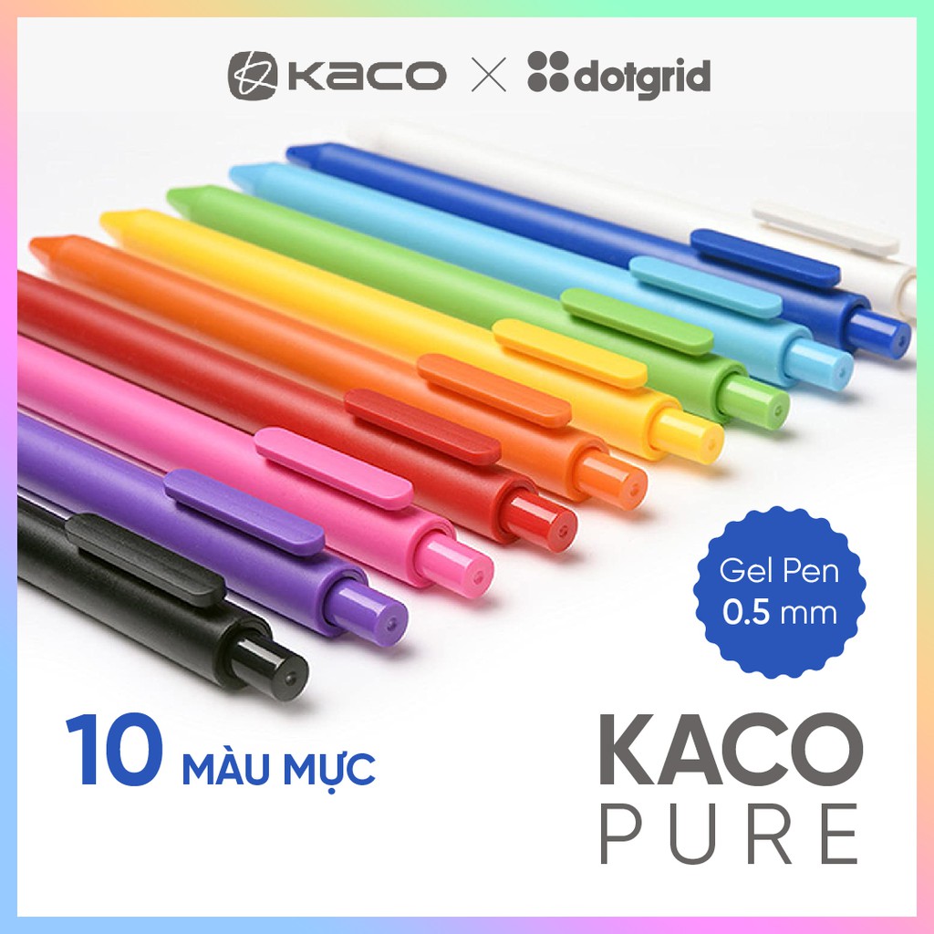 Bộ 10 bút gel KACO PURE mực nhiều màu (hàng chính hãng)